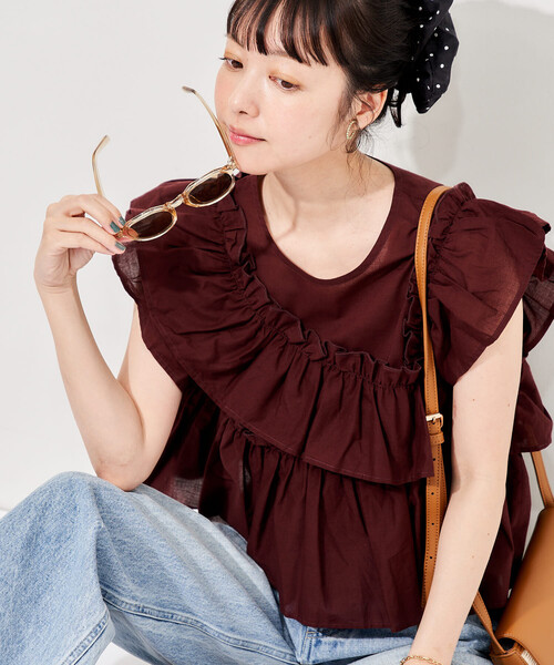 FREAK'S STORE(フリークスストア)の「インド フリルブラウス(シャツ/ブラウス・レディース・ネイビー/ブラウン/オフホワイト/ブラック・フリ-)」の3枚目の写真
