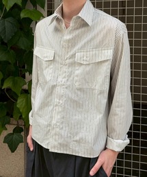 【Chikashitsu +】cropped pocket stripe shirt / 【チカシツプラス】クロップドポケットストライプ長袖シャツ<着用動画あり>