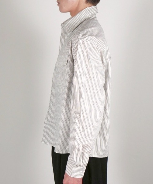 Chikashitsu +(チカシツプラス)の「【Chikashitsu +】cropped pocket stripe shirt / 【チカシツプラス】クロップドポケットストライプ長袖シャツ<着用動画あり>(シャツ/ブラウス・メンズ・ホワイト/スカイブルー・ONE SIZE)」の18枚目の写真