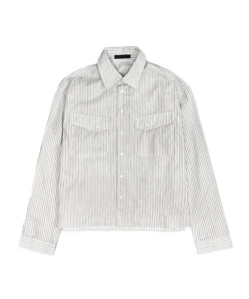 Chikashitsu +(チカシツプラス)の「【Chikashitsu +】cropped pocket stripe shirt / 【チカシツプラス】クロップドポケットストライプ長袖シャツ<着用動画あり>(シャツ/ブラウス・メンズ・ホワイト/スカイブルー・ONE SIZE)」の22枚目の写真