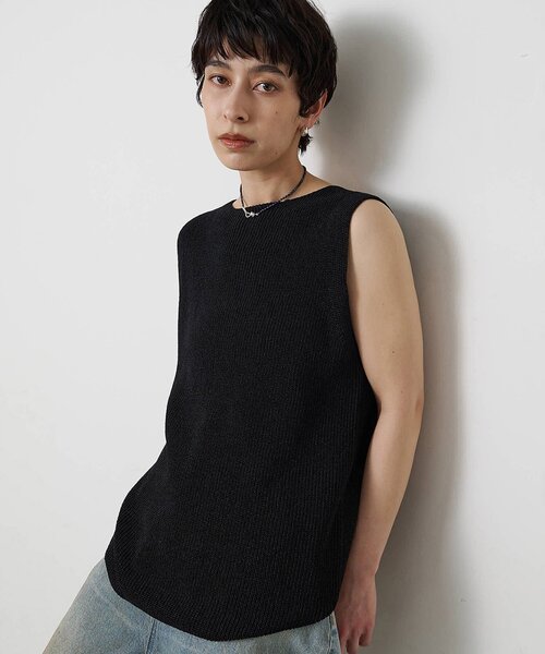 Whim Gazette（ウィムガゼット）の「ペーパーノースリーブニット（ニット/セーター・レディース・モカ/ベージュ/ブラック・FREE）」の18枚目の写真