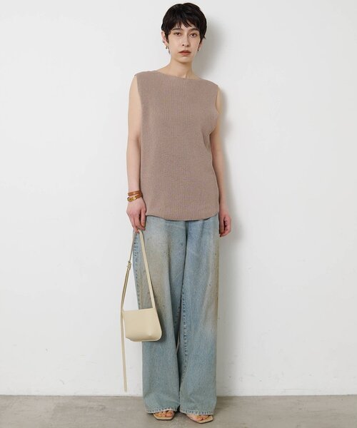 Whim Gazette（ウィムガゼット）の「ペーパーノースリーブニット（ニット/セーター・レディース・モカ/ベージュ/ブラック・FREE）」の5枚目の写真