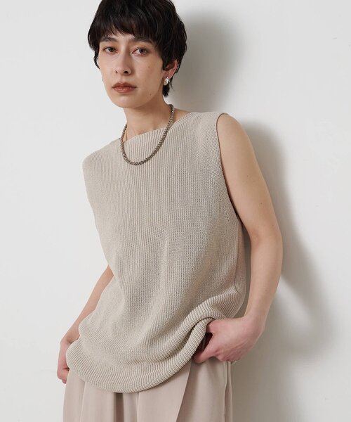 Whim Gazette（ウィムガゼット）の「ペーパーノースリーブニット（ニット/セーター・レディース・モカ/ベージュ/ブラック・FREE）」の3枚目の写真