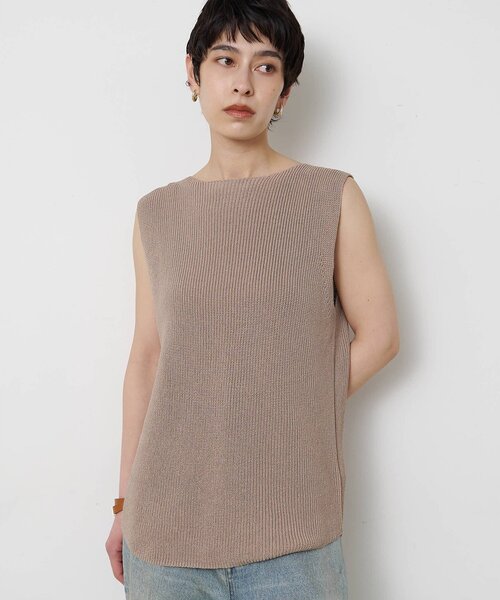 Whim Gazette（ウィムガゼット）の「ペーパーノースリーブニット（ニット/セーター・レディース・モカ/ベージュ/ブラック・FREE）」の2枚目の写真