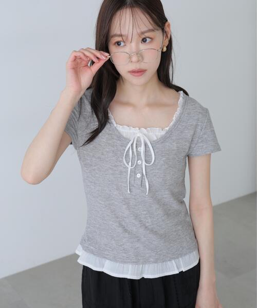 FREE'S MART(フリーズマート)の「◆フェイクレイヤードフリルリボンフレンチスリーブカットソー(Tシャツ/カットソー・レディース・グレー/ライトグリーン/ネイビー/ベージュ/ベージュ系その他・FREE)」の10枚目の写真
