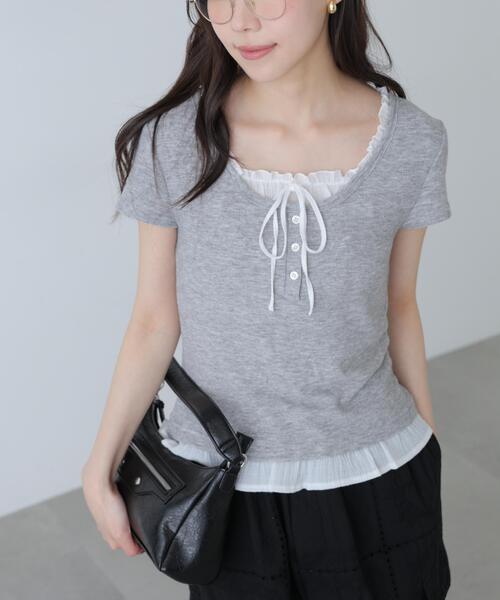 FREE'S MART(フリーズマート)の「◆フェイクレイヤードフリルリボンフレンチスリーブカットソー(Tシャツ/カットソー・レディース・グレー/ライトグリーン/ネイビー/ベージュ/ベージュ系その他・FREE)」の11枚目の写真