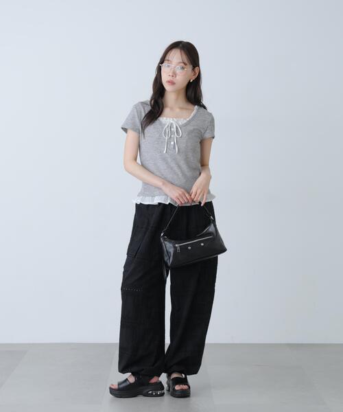 FREE'S MART（フリーズマート）の「◆フェイクレイヤードフリルリボンフレンチスリーブカットソー（Tシャツ/カットソー・レディース・グレー/ライトグリーン/ネイビー/ベージュ/ベージュ系その他・FREE）」の9枚目の写真