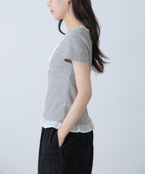 FREE'S MART（フリーズマート）の「◆フェイクレイヤードフリルリボンフレンチスリーブカットソー（Tシャツ/カットソー・レディース・グレー/ライトグリーン/ネイビー/ベージュ/ベージュ系その他・FREE）」の10枚目の写真