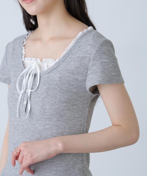 FREE'S MART（フリーズマート）の「◆フェイクレイヤードフリルリボンフレンチスリーブカットソー（Tシャツ/カットソー・レディース・グレー/ライトグリーン/ネイビー/ベージュ/ベージュ系その他・FREE）」の13枚目の写真