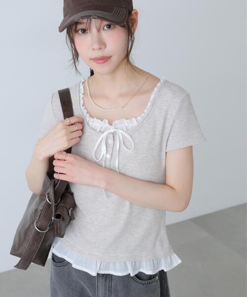 FREE'S MART（フリーズマート）の「◆フェイクレイヤードフリルリボンフレンチスリーブカットソー（Tシャツ/カットソー・レディース・グレー/ライトグリーン/ネイビー/ベージュ/ベージュ系その他・FREE）」の20枚目の写真
