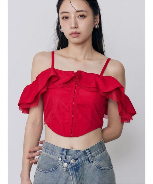 MURUA(ムルーア)の「ストラップオフショルダーブラウス 夏服(シャツ/ブラウス・レディース・ブラック/レッド/ホワイト・FREE)」の1枚目の写真
