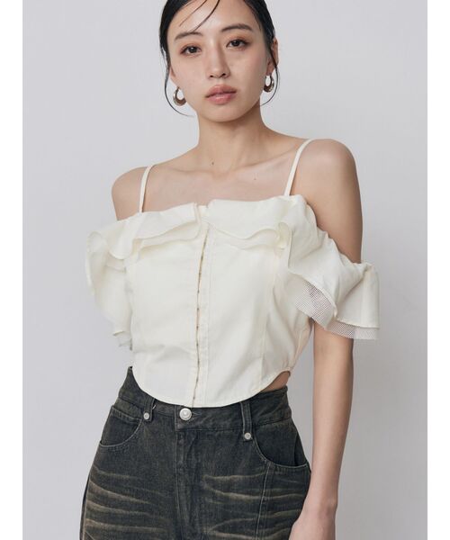 MURUA(ムルーア)の「ストラップオフショルダーブラウス 夏服(シャツ/ブラウス・レディース・ブラック/レッド/ホワイト・FREE)」の2枚目の写真