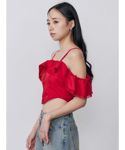 MURUA(ムルーア)の「ストラップオフショルダーブラウス 夏服(シャツ/ブラウス・レディース・ブラック/レッド/ホワイト・FREE)」の4枚目の写真