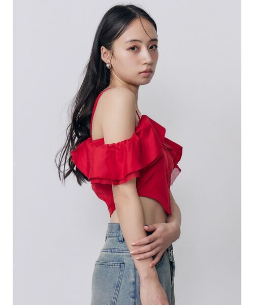 MURUA(ムルーア)の「ストラップオフショルダーブラウス 夏服(シャツ/ブラウス・レディース・ブラック/レッド/ホワイト・FREE)」の5枚目の写真