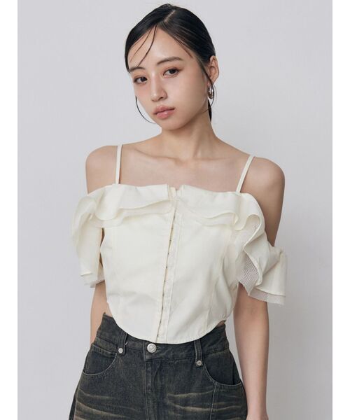 MURUA(ムルーア)の「ストラップオフショルダーブラウス 夏服(シャツ/ブラウス・レディース・ブラック/レッド/ホワイト・FREE)」の14枚目の写真