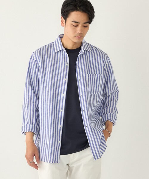 SHIPS Colors(シップス カラーズ)の「SHIPS Colors:ユーロリネン ワイドカラー スキッパー シャツ◇(シャツ/ブラウス・メンズ・ライトブルー/ピンク/ダークグレー/ネイビー/ホワイト/ダークブルー/ブラウン・SMALL/MEDIUM/LARGE/X-LARGE)」の6枚目の写真