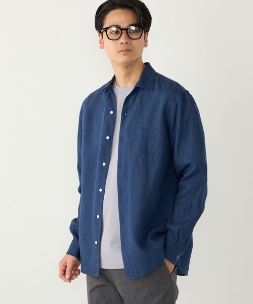 SHIPS Colors(シップス カラーズ)の「SHIPS Colors:ユーロリネン ワイドカラー スキッパー シャツ◇(シャツ/ブラウス・メンズ・ライトブルー/ピンク/ダークグレー/ネイビー/ホワイト/ダークブルー/ブラウン・SMALL/MEDIUM/LARGE/X-LARGE)」の2枚目の写真