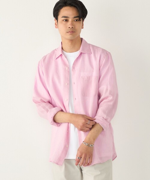 SHIPS Colors(シップス カラーズ)の「SHIPS Colors:ユーロリネン ワイドカラー スキッパー シャツ◇(シャツ/ブラウス・メンズ・ライトブルー/ピンク/ダークグレー/ネイビー/ホワイト/ダークブルー/ブラウン・SMALL/MEDIUM/LARGE/X-LARGE)」の7枚目の写真