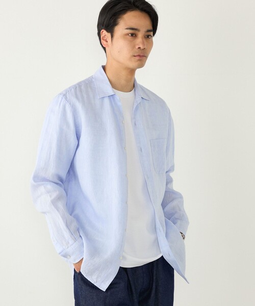 SHIPS Colors(シップス カラーズ)の「SHIPS Colors:ユーロリネン ワイドカラー スキッパー シャツ◇(シャツ/ブラウス・メンズ・ライトブルー/ピンク/ダークグレー/ネイビー/ホワイト/ダークブルー/ブラウン・SMALL/MEDIUM/LARGE/X-LARGE)」の5枚目の写真