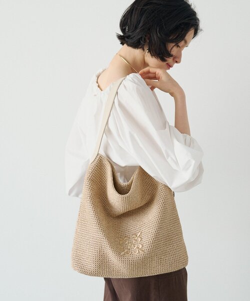 russet（ラシット）の「ナイロンラフィアワンショルダーバッグ（ショルダーバッグ・レディース・ブラック/ダークブラウン/アイボリー・FREE）」の5枚目の写真