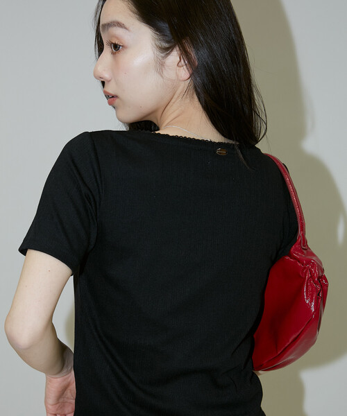 PEACH JOHN(ピーチジョン)の「PEACH JOHN × PUBLUX/ピーチ・ジョン 針抜きリボン ディテール Vネック トップス 限定展開(Tシャツ/カットソー・レディース・グレー/ネイビー/ブラック・フリ-)」の16枚目の写真