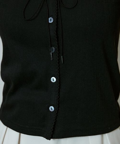 PEACH JOHN(ピーチジョン)の「PEACH JOHN × PUBLUX/ピーチ・ジョン 針抜きリボン ディテール Vネック トップス 限定展開(Tシャツ/カットソー・レディース・グレー/ネイビー/ブラック・フリ-)」の4枚目の写真
