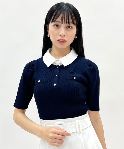 WILLSELECTION(ウィルセレクション)の「レイヤードカラーリブニット(ニット/セーター・レディース・オフホワイト/サックスブルー/ネイビー/ライトグレー・FREE)」の3枚目の写真