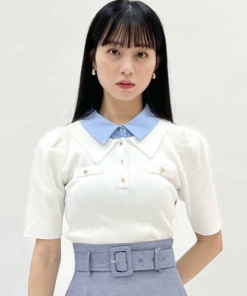 WILLSELECTION(ウィルセレクション)の「レイヤードカラーリブニット(ニット/セーター・レディース・オフホワイト/サックスブルー/ネイビー/ライトグレー・FREE)」の1枚目の写真