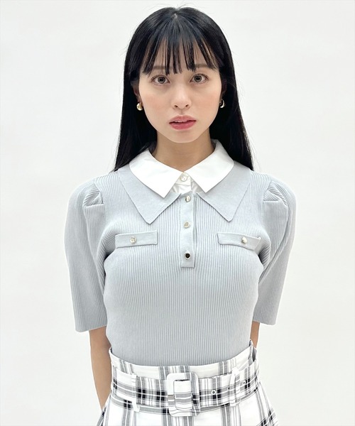 WILLSELECTION(ウィルセレクション)の「レイヤードカラーリブニット(ニット/セーター・レディース・オフホワイト/サックスブルー/ネイビー/ライトグレー・FREE)」の4枚目の写真