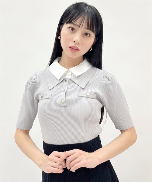 WILLSELECTION(ウィルセレクション)の「レイヤードカラーリブニット(ニット/セーター・レディース・オフホワイト/サックスブルー/ネイビー/ライトグレー・FREE)」の2枚目の写真