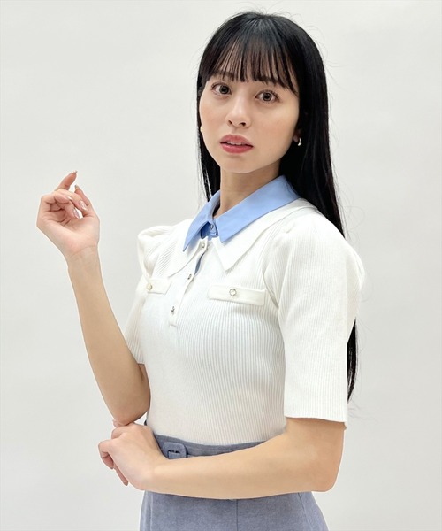 WILLSELECTION(ウィルセレクション)の「レイヤードカラーリブニット(ニット/セーター・レディース・オフホワイト/サックスブルー/ネイビー/ライトグレー・FREE)」の5枚目の写真
