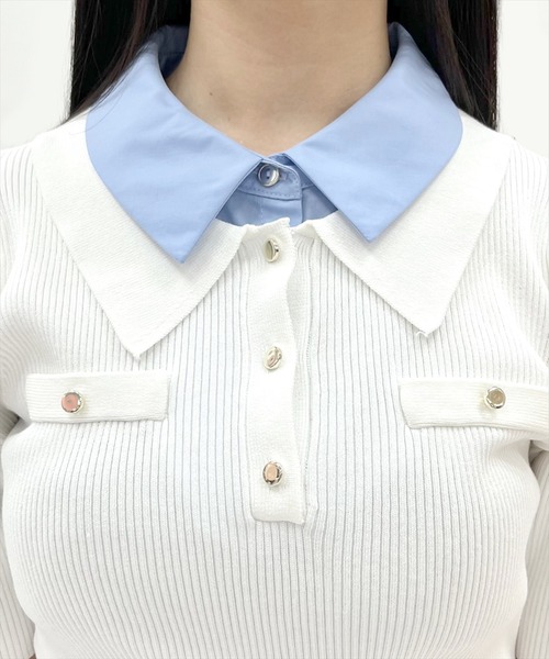 WILLSELECTION(ウィルセレクション)の「レイヤードカラーリブニット(ニット/セーター・レディース・オフホワイト/サックスブルー/ネイビー/ライトグレー・FREE)」の6枚目の写真