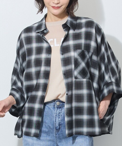 WALDO(ウォルド)の「7分袖オンブレーチェックビッグシャツ(シャツ/ブラウス・レディース・オフホワイト/オレンジ/ブラック・FREE)」の3枚目の写真