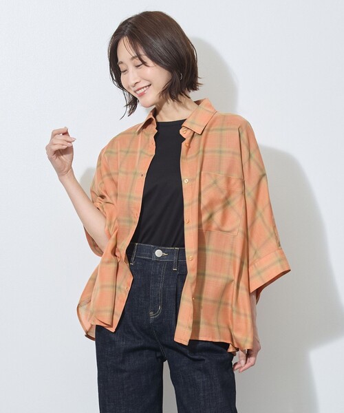 WALDO(ウォルド)の「7分袖オンブレーチェックビッグシャツ(シャツ/ブラウス・レディース・オフホワイト/オレンジ/ブラック・FREE)」の5枚目の写真