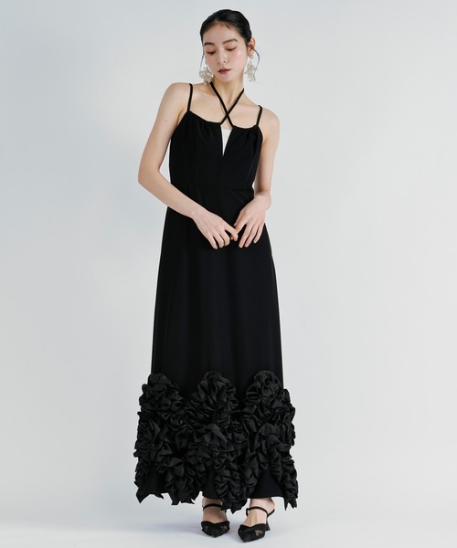 Ezick(エジック)の「Frill-hem cami dress ヘムフリルキャミワンピース(ドレス・レディース・ブラック・FREE)」の7枚目の写真