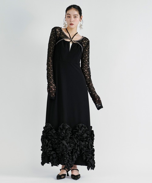 Ezick(エジック)の「Frill-hem cami dress ヘムフリルキャミワンピース(ドレス・レディース・ブラック・FREE)」の5枚目の写真