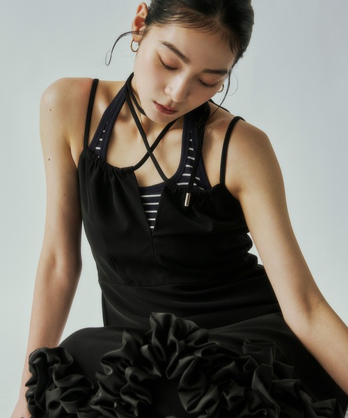 Ezick(エジック)の「Frill-hem cami dress ヘムフリルキャミワンピース(ドレス・レディース・ブラック・FREE)」の16枚目の写真