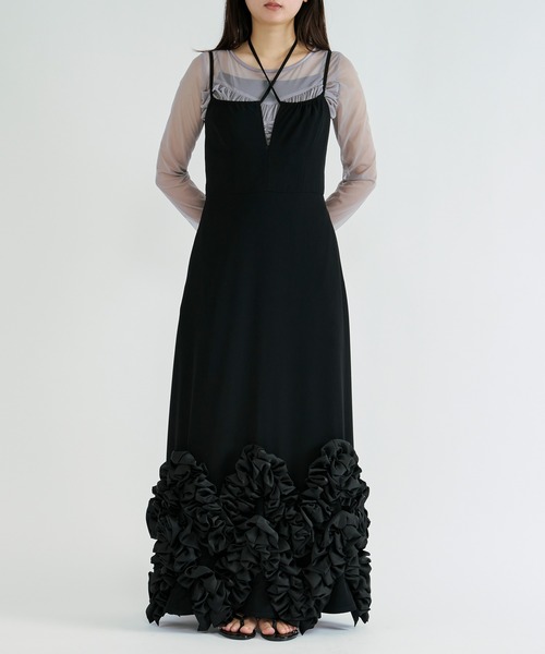 Ezick(エジック)の「Frill-hem cami dress ヘムフリルキャミワンピース(ドレス・レディース・ブラック・FREE)」の4枚目の写真