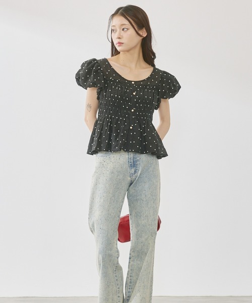 P.V.T(ピーブイティー)の「シャーリングパフスリーブフリルPO(その他トップス・レディース・アイボリー系/Black・F)」の12枚目の写真