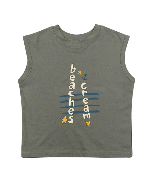 BEACHESAND CREAM KIDS(ビーチスアンドクリームキッズ)の「アンカーレタリング 袖なしTシャツ-オリーブ(Tシャツ/カットソー・レディース・オリーブ・SMALL/MEDIUM/LARGE)」の1枚目の写真