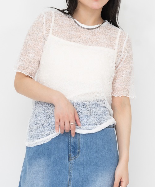 RU.TI.LE(ルチル)の「【RU.TI.LE】レース半袖Tシャツ(Tシャツ/カットソー・レディース・ブラック/チャコールグレー/ホワイト・MEDIUM)」の2枚目の写真