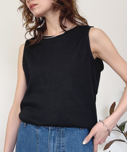 RCD（アールシーディー）の「2x2リブボートネックノースリーブ（Tシャツ/カットソー・レディース・杢グレー/オフホワイト/ブラック・LL/L/3L/M/4L）」の19枚目の写真