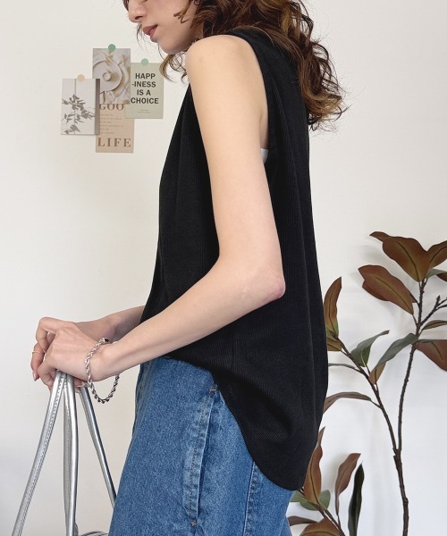 RCD（アールシーディー）の「2x2リブボートネックノースリーブ（Tシャツ/カットソー・レディース・杢グレー/オフホワイト/ブラック・LL/L/3L/M/4L）」の20枚目の写真