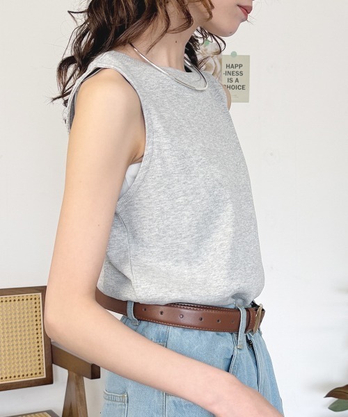 RCD（アールシーディー）の「2x2リブボートネックノースリーブ（Tシャツ/カットソー・レディース・杢グレー/オフホワイト/ブラック・LL/L/3L/M/4L）」の12枚目の写真