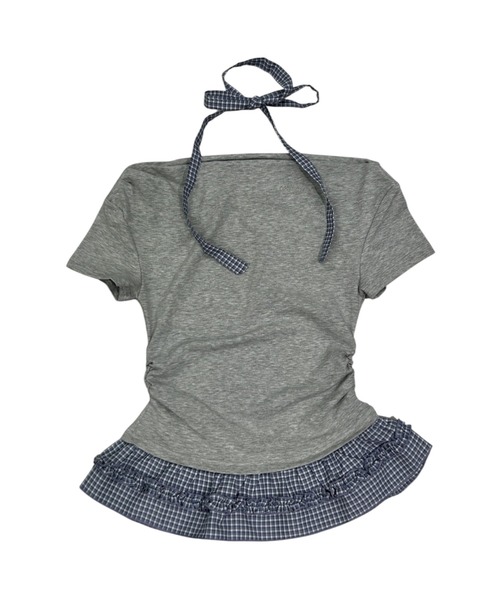 Never mind the XU / Chikashitsu+(ネバーマインド ザ エックスユー / チカシツプラス)の「【nmtc+】Check Frill Layered Tee Scarf Set (2color) / 【エヌエムティーシープラス】チェックフリルレイヤードタイスカーフセット半袖Tシャツ(Tシャツ/カットソー・レディース・グレー/チャコール・ONE SIZE)」の17枚目の写真