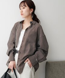 刺繍入りシアーストライプシャツ
