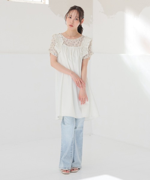 Honeys(ハニーズ)の「総レーストップス(Tシャツ/カットソー・レディース・ホワイト系その他2/ブラウン系その他2/ネイビー系1・L/M/S)」の5枚目の写真