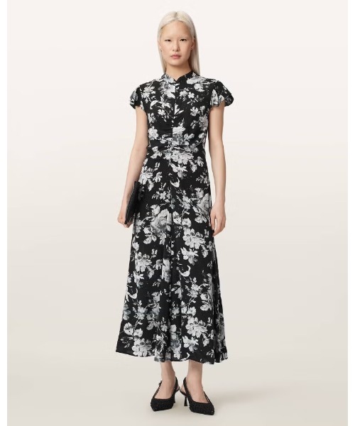 ALLSAINTS(オールセインツ)の「LOLITA SHORT SLEEVE FLORAL MIDI DRESS | LOLITA 半袖 フローラル ミディ ドレス・ワンピース(ワンピース・レディース・ブラック系その他・10/8/6)」の1枚目の写真