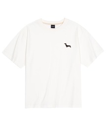 クールコットンオーバーサイズダックスフンド刺繍半袖Tシャツ
