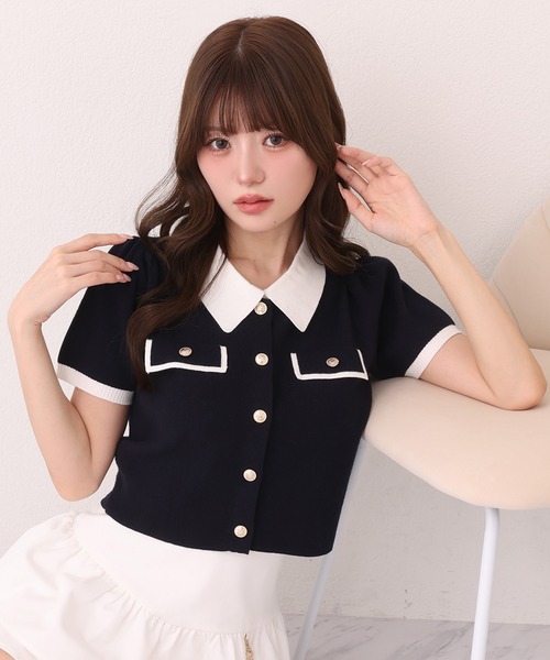 ZOZO限定】バイカラーゴールドボタンポロニット（ニット/セーター